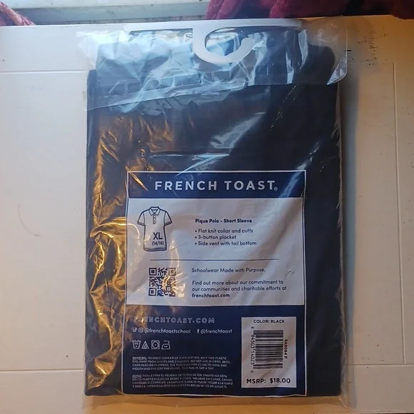 French Toast Pique Polo Short Sleeve XL 14/16 Black - Picture 3 of 4